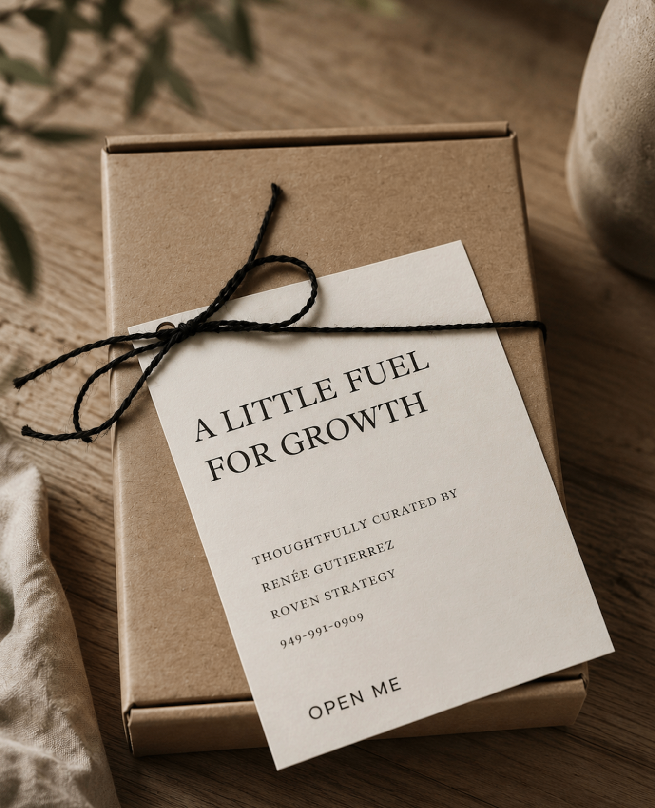 ROVEN Reserve signature gift box with hand-tied twine and printed note card